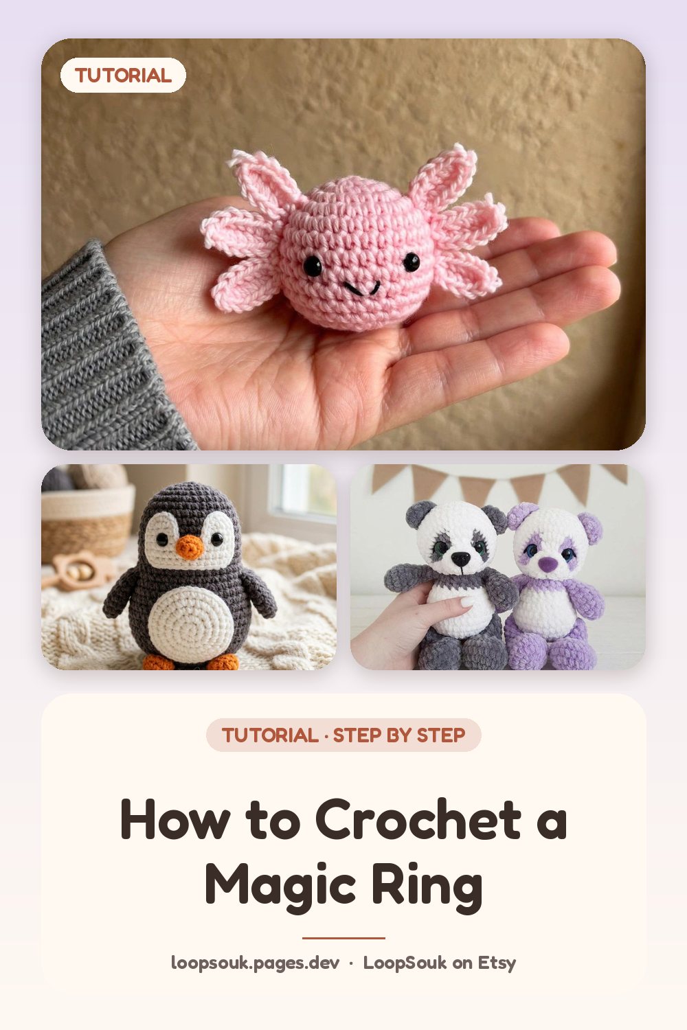 How to Crochet a Magic Ring: pin-style graphic with LoopSouk crochet pattern images
