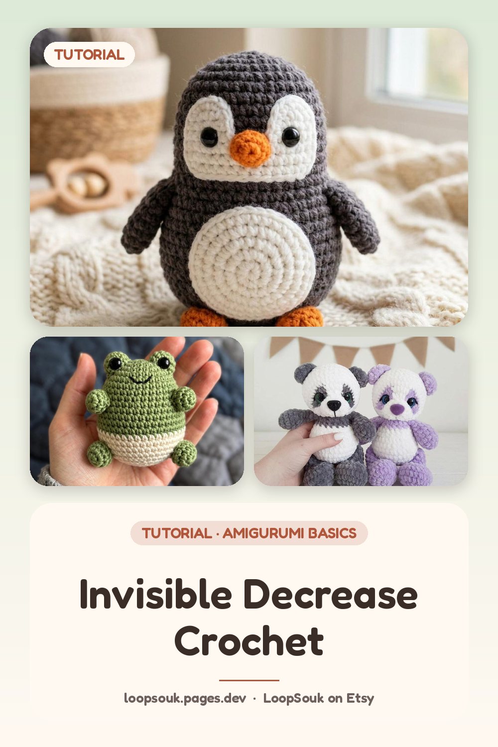 Invisible Decrease Crochet: pin-style graphic with LoopSouk crochet pattern images