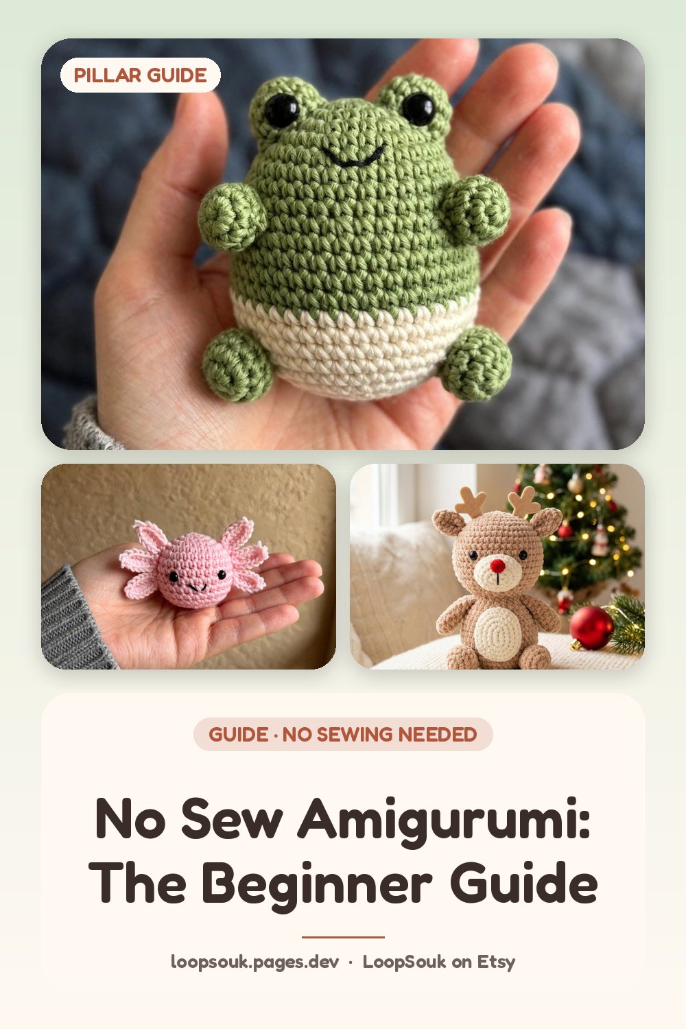 No Sew Amigurumi: The Beginner Guide: pin-style graphic with LoopSouk crochet pattern images